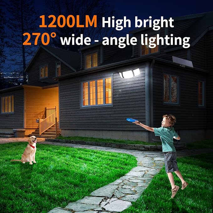 intelamp Solar Flood Lights Outdoor Waterproof, 6000mAh 1200LM Solar Powered Dual Motion Sensor LED Lighting Dusk to Dawn Security Floodlight Exterior with Remote 9.8ft Cable for Outside Garden House-VerdiqueGarden