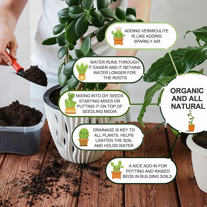 10QT Horticultural Vermiculite Bulk, Organic Vermiculite for Plants, Course Grade Vermiculite for Gardening, for houseplants, for Mushrooms, to Maintain Soil Moisture and Plant Growth(5-8mm)-VerdiqueGarden