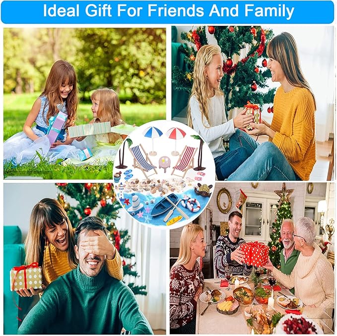 31 Pcs Beach Microlandscape Miniature Dollhouse Decoration, Maritime Decoration with Mini Beach Umbrella Mini Chair Miniature Coconut Tree Beach Decor for DIY Garden Plant Pool-VerdiqueGarden