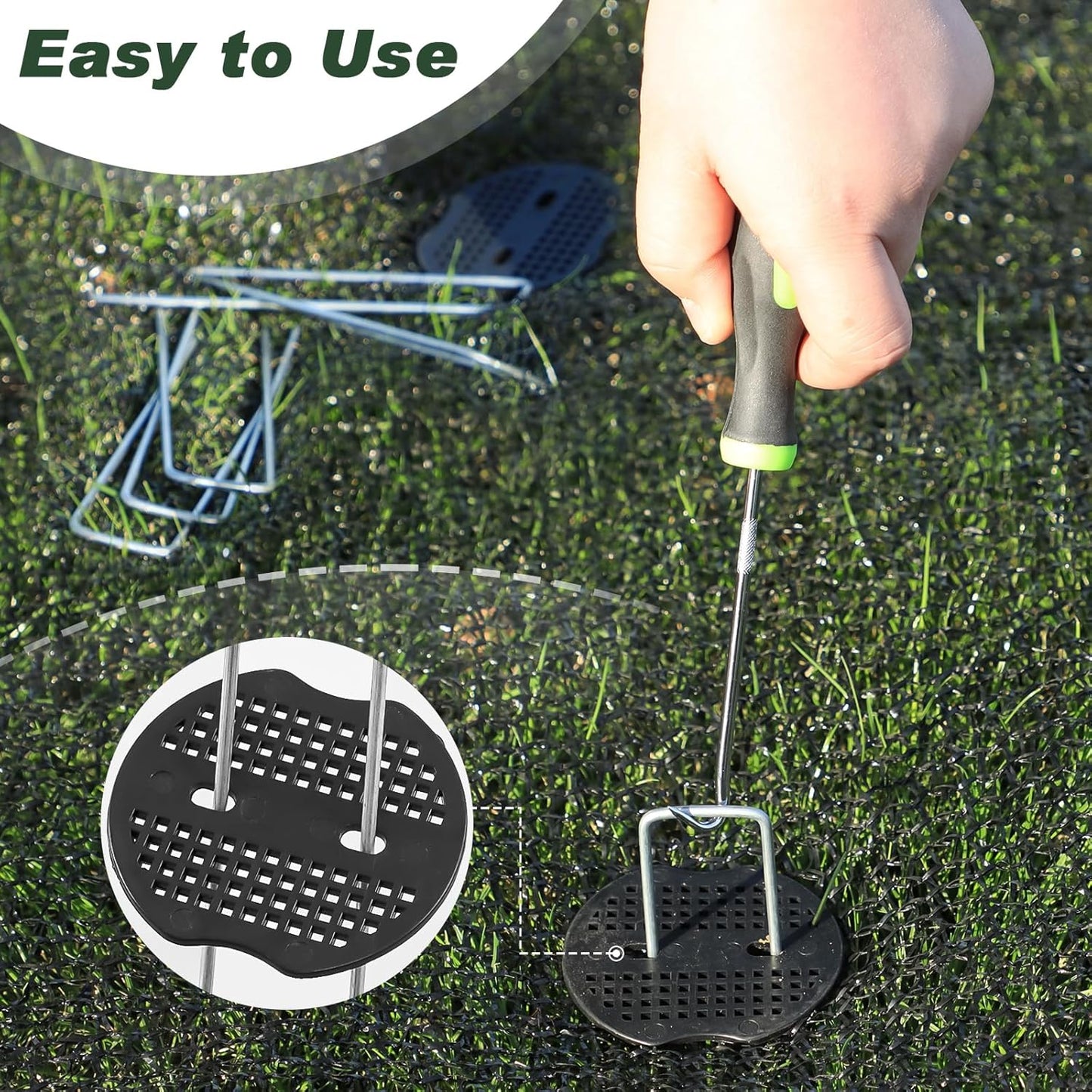 FEED GARDEN 6 Inch 50 Pcs Galvanized Landscape Staples 50 Pcs Gaskets Pick Hook Garden Stakes 11 Gauge Anti-Rust Landscaping Fabric SOD Pins U Shaped Yard Turf Stakes for Weed Barrier Fabric-VerdiqueGarden