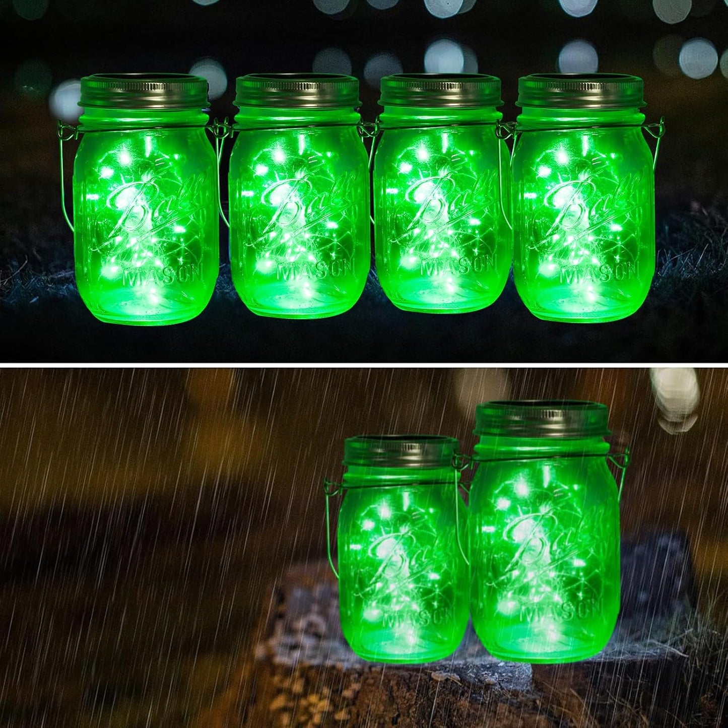 ZNYCYE Solar Mason Jar Lights, 12 Pack 30 LED Fairy Firefly Mason Jar Lids Outdoor Waterproof String Lights with Hangers(NO Jars) for Regular Mouth Jars Patio Garden Yard Wedding Decoration - Green-VerdiqueGarden