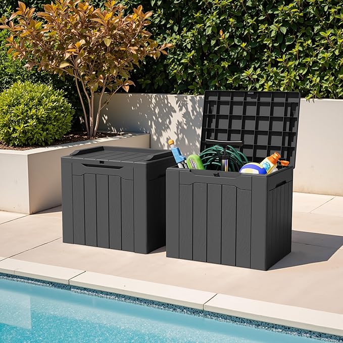 Greesum 31 Gallon Deck Box for Outside, All Weather Outdoor Storage Boxes for Patio Furniture Set, Package Delivery Box,Garden Tools, Gray(Set of 2)-VerdiqueGarden