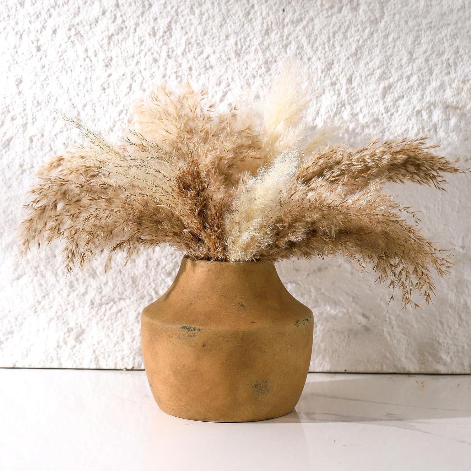 Mitt&Ditt Ceramic Flower Vase, 5.3 inch Pottery Farmhouse Rustic Vase, Handcrafted Weathered Vases, Small Flower Terracotta Vases for Home Decor, Living Room, Table, Shelf, Mantel-VerdiqueGarden