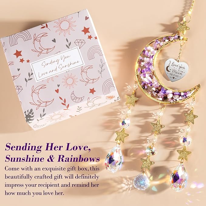 I Love You Gifts for Her Women Wife Girlfriend, Cool Moon Crystal Suncatcher Romantic Birthday Gifts Anniversary Wedding for Mom Her Grandma Wife Couples Wedding Engagement Gifts-VerdiqueGarden