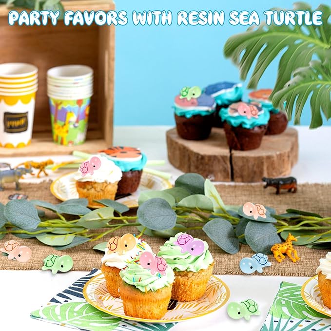 102PCS Luminous Mini Resin Turtles Sea Turtles Figurines Glow in The Dark, Cute Tiny Turtles Bulk for Cake Toppers Ocean Animal Theme Decor Garden Micro Landscape DIY Hidden Game (6 Colors)-VerdiqueGarden