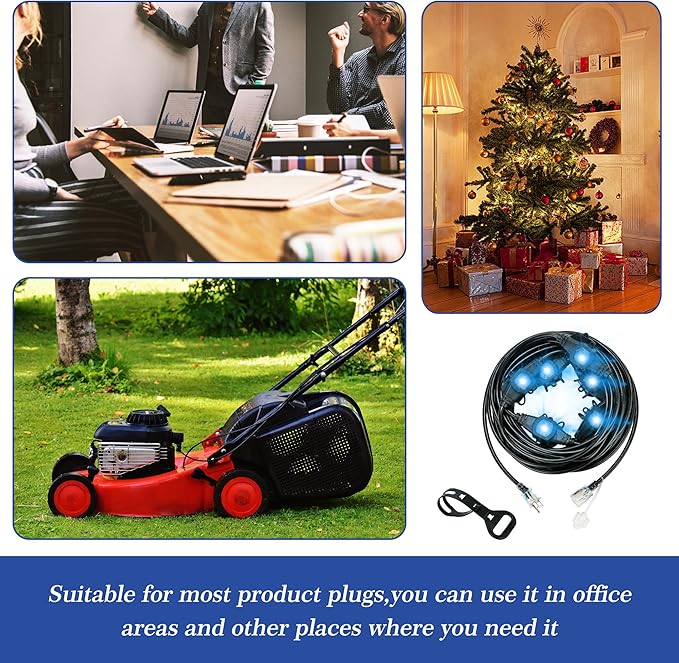 50FT 16 Gauge Power Extension Cord,7 Spaced Outlet Cable.Multi Outdoor Evenly-Spaced Plugs,Power Cord Splitter,Ideal for Holiday Decoration and Christmas Light,ETL Listed-VerdiqueGarden