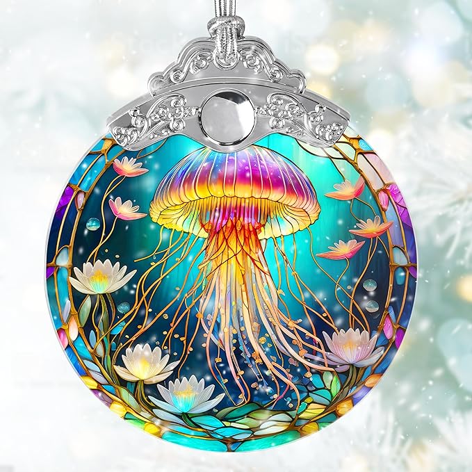 Stained Glass Suncatcher, Jocidea Jellyfish Ornament, Christmas Ornaments, Holidays Ornaments, Christmas Tree Decor, Jellyfish Decor for Home, Jellyfish Gifts-VerdiqueGarden