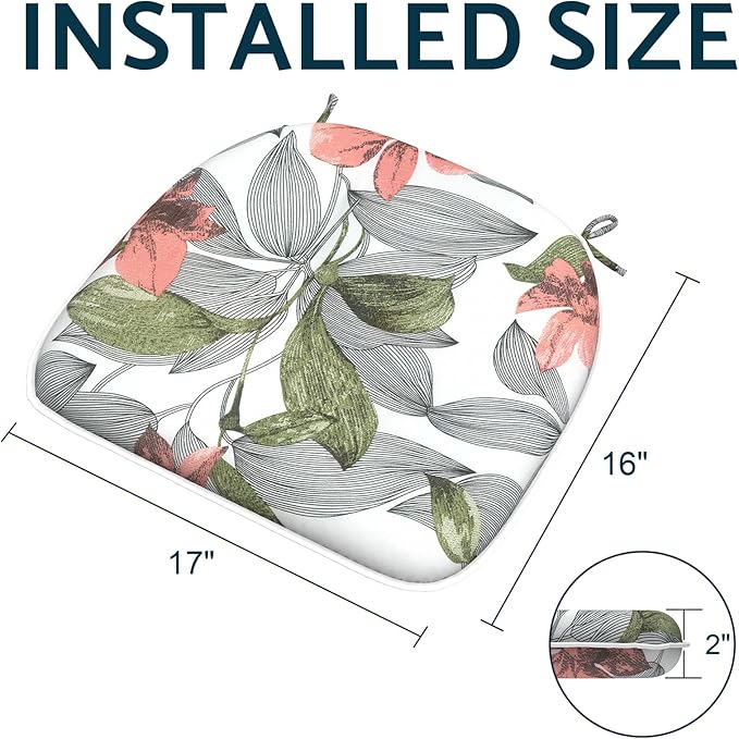 Indoor/Outdoor Chair Cushions 16x17 Inch, Patio Chair Cushions with Ties, All Weather Seat Cushions for Patio Furniture Home Garden Chair Use, Set of 2, Clemens Noir Pink-VerdiqueGarden