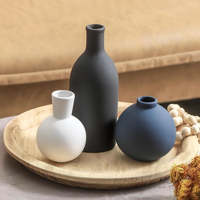 Ceramic Vase Set of 3 | Vases Home Decor | Decorative Flower Table Rustic Vase Modern Decor Vase Neutral Pottery Vases for Entryway Mantel Living Room Kitchen Bedroom -Multicolor Modern-VerdiqueGarden