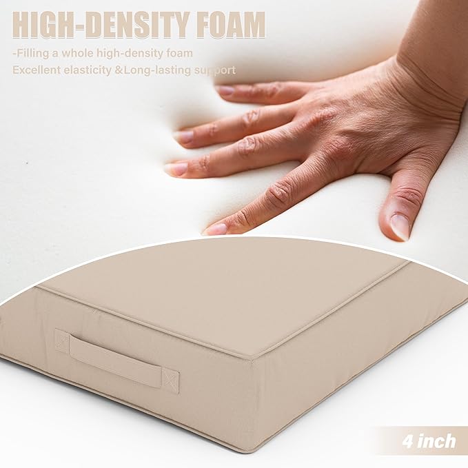 Patio Chair Cushions 19 X 19 X 4 Inch Waterproof Outdoor Seat Cushions for Patio Furniture, Outdoor Sofa Couch Pads with Ties & Handle, Set of 2, Sand-VerdiqueGarden