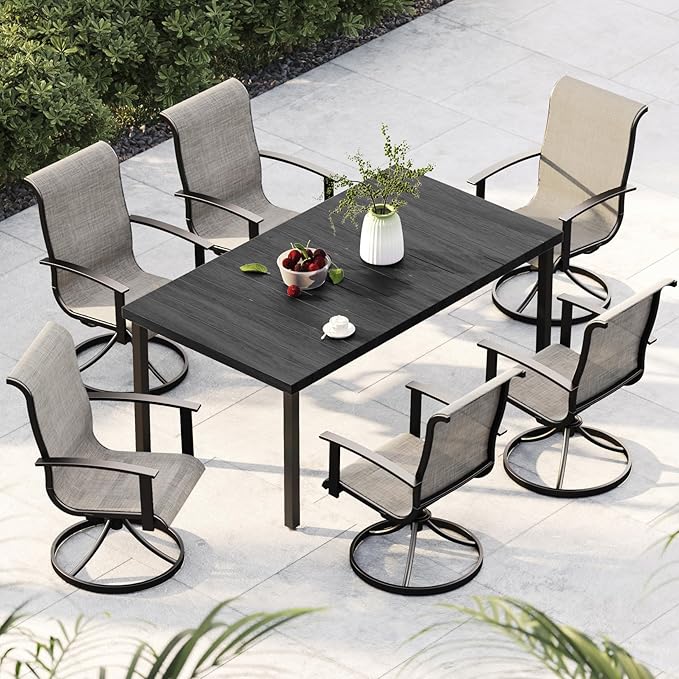 Grand patio Outdoor Swivel Dining Chairs 6-Piece Patio Dining Chair Set Mesh Sling Patio High Back Swivel Rockers, Mixed Coffee-VerdiqueGarden