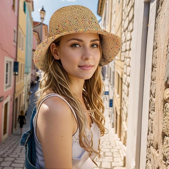 Floppy Big Beach Straw Hats for Women Foldable Summer Wide Brim Packable Sun Hat Womens Travel Straw Fedora Hat-VerdiqueGarden