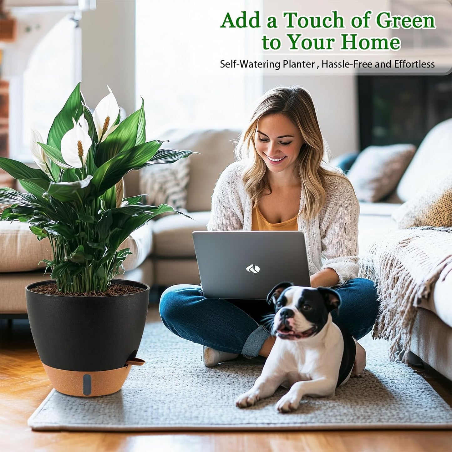 8/10/12 Inch Self Watering Pots for Indoor/Outdoor Plants - Large Plastic Planter with Drainage Holes, Water Level Indicator & Deep Reservoir, Modern Decorative Flower Pots (Black)-VerdiqueGarden