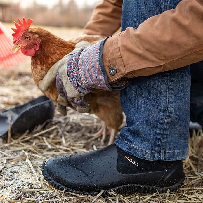 HISEA Unisex Waterproof Garden Shoes, Men's Rubber Rain Boots Women's Ankle Rain Shoes Neoprene Camp Booties Outdoor Slip-On Footwear for Gardening, Farming, Camping, Car Wash, Lawn Care and Yard Work-VerdiqueGarden