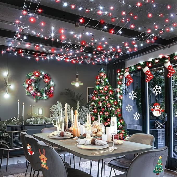 KNONEW 197FT 500 LED Christmas Lights Outdoor String Lights 8 Modes & Memory Fairy Light Plug in Waterproof LED String Lights for Xmas Yard Tree Wedding Party Holiday Decorations (Red and White)-VerdiqueGarden