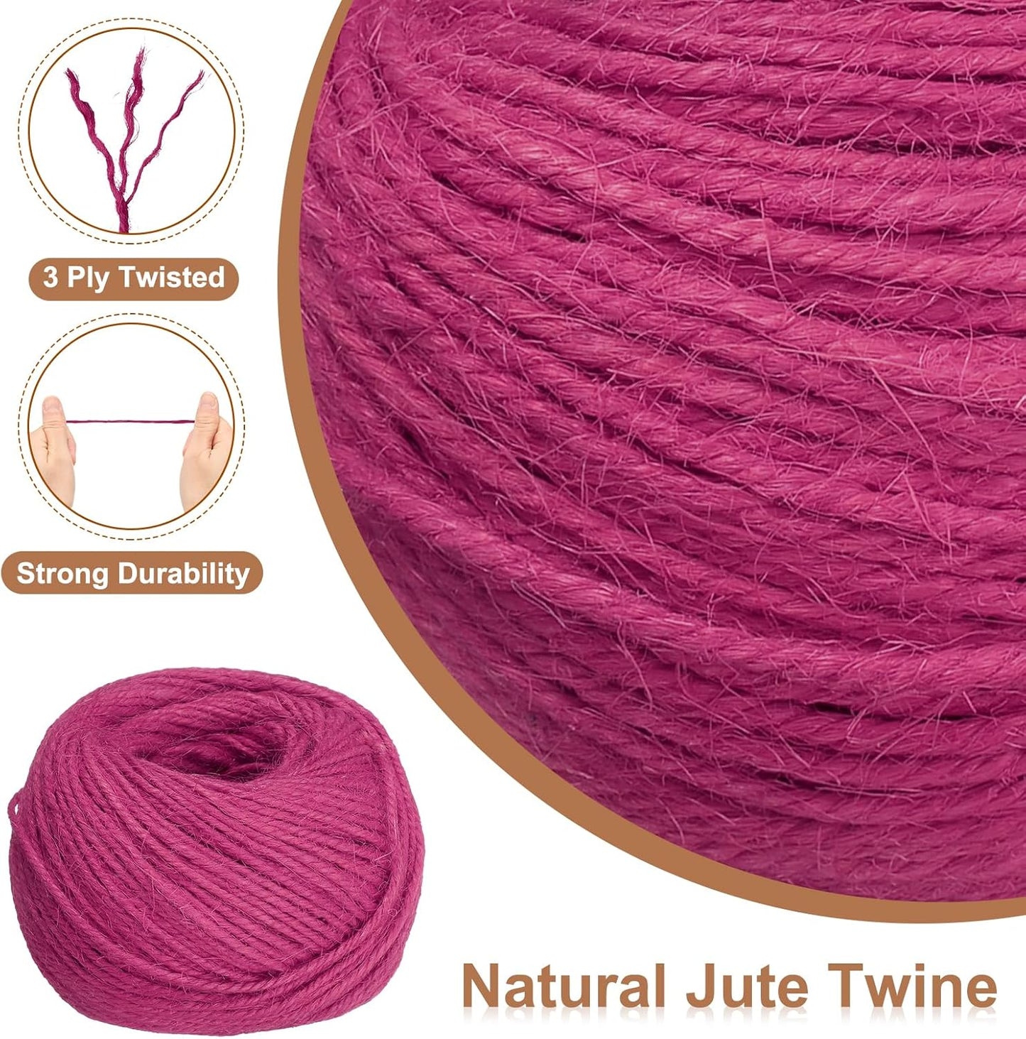 uxcell 164 Feet Natural Jute Twine String,2mm Thin Garden Twine Rope Colored Plant String Cord for DIY Art Crafts Gift Wrapping Decoration Packing Gardening Plant Hanger,Rose Red-VerdiqueGarden