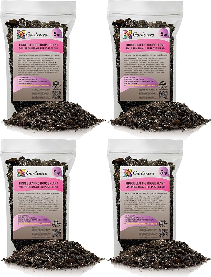Fiddle Leaf Fig Soil Mix - 20 Quart - Premium Blend of Peat Moss, New Zealand Bark, Coco Chips, and Perlite for All Purpose Planting - 4 Bags of 5 Quart-VerdiqueGarden