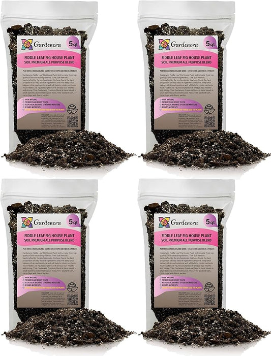 Fiddle Leaf Fig Soil Mix - 20 Quart - Premium Blend of Peat Moss, New Zealand Bark, Coco Chips, and Perlite for All Purpose Planting - 4 Bags of 5 Quart-VerdiqueGarden