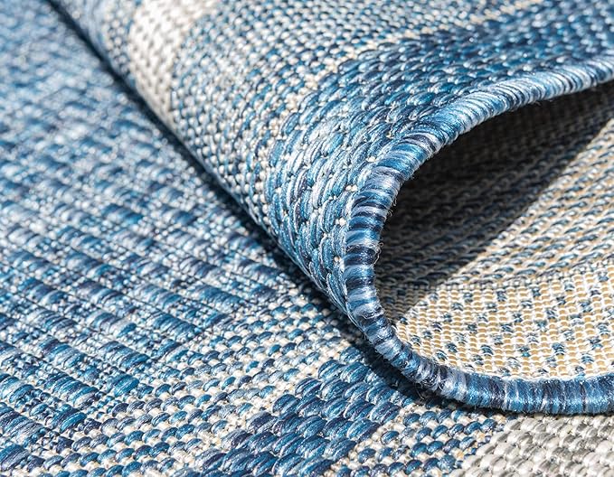 Unique Loom Outdoor Border Collection Area Rug - Soft Border (5' 3" x 8' Rectangle Blue/Ivory)-VerdiqueGarden