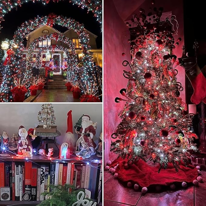 YEGUO Solar Fairy Lights Outdoor Waterproof, 4 Pack Each 33ft 100 LED String Lights, 8 Modes Silver Wire Solar Outdoor Lights (Red and White)-VerdiqueGarden