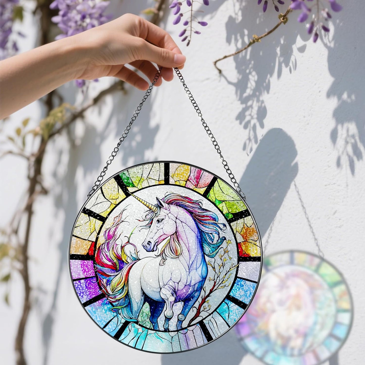 Stained Glass Window Hanging, Stained Glass Suncatcher, Unicorn Sun Catcher, Window Decor, Unicorn Gift, Gifts for Mothers Day, Christmas or Birthday Gift, Gifts for Her Mom Grandmother Daughter-VerdiqueGarden