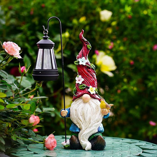 Garden Gnomes Outdoor Statue with Solar Lights,Solar Gnomes Decorations for Yard Outdoor gnome Decorations for Garden, Patio Gnome Gifts for Mom-VerdiqueGarden