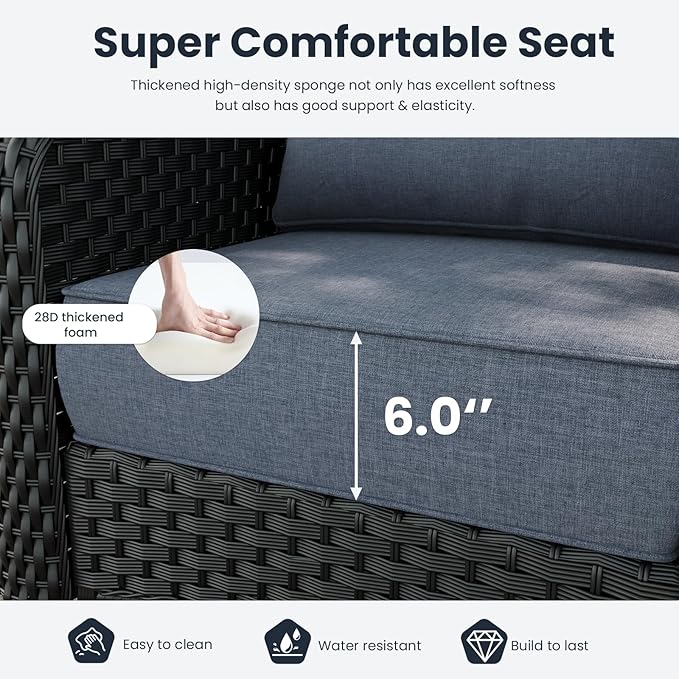 7 Pieces Outdoor Patio Furniture Sets with Rocking Swivel Chairs with 6-inch Thick Cushion and Side Table for Deck Lawn-VerdiqueGarden