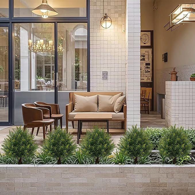 Artificial Topiary Ball Tree 19''T Faux Little Bush Ball Tree UV Resistant Shrub Potted Artificial Plant for Outdoor Indoor Front Porch Garden-VerdiqueGarden