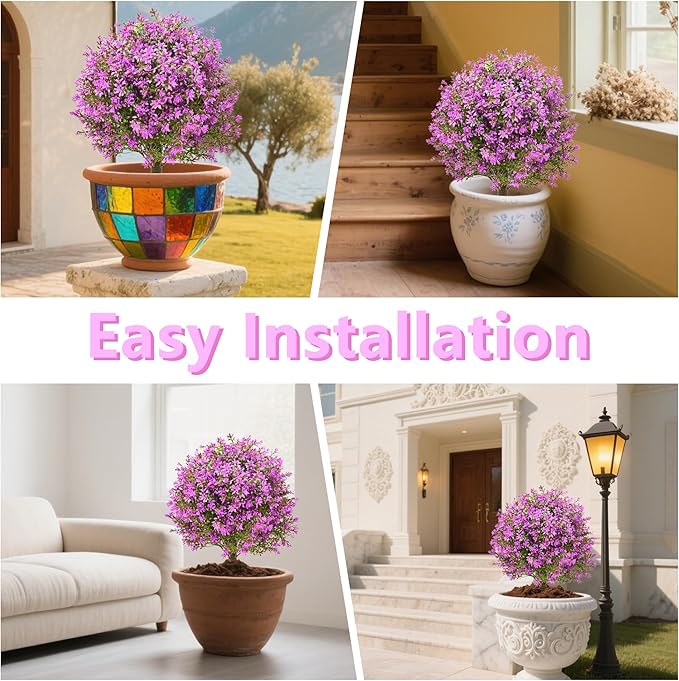 28" Artificial Boxwood Topiary Tree Purple, Set of 2 UV Resistant Fake Evergreen Shrubs Bushes with Ground Spike, Realistic Plants for Outdoor Indoor Front Porch Garden Home Decor-VerdiqueGarden