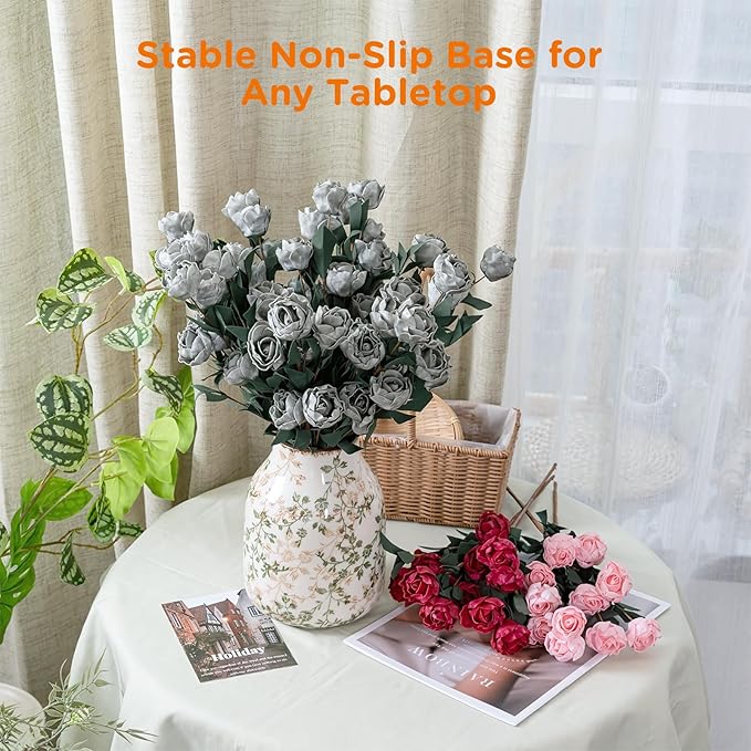 Rustic Vintage Ceramic Vase, 7.8 inch Beige and Green Decorative Vase, Aesthetic Farmhouse Pottery Vase for Home Decor, Living & Dining Room, Bookshelf, Office, TV Stand Table Decor-VerdiqueGarden