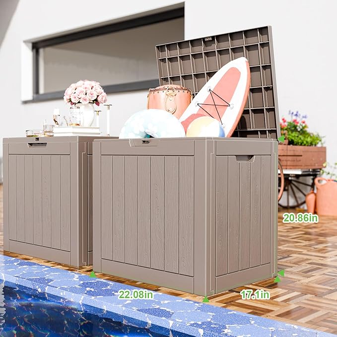 31 Gallon Waterproof Outdoor Storage Box,Resin Deck Box,Lockable Outside Storage Box Container for Patio Furniure,Garden Tools (31 Gallon,Grey)-VerdiqueGarden
