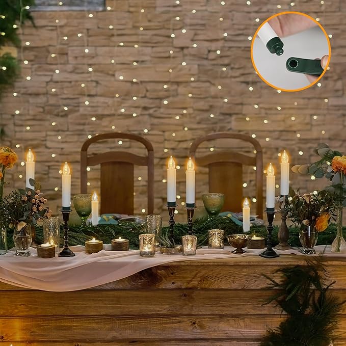 DRomance Christmas Tree Flameless Taper Candle Lights Battery Operated with 10-Key Remote and Timer, 30 Pack Plastic 3D Wick Flickering LED Taper Candles Multi-Using Home Garden Holiday Decor 3.4"-VerdiqueGarden