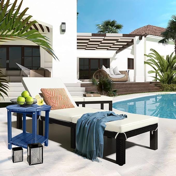 Adirondack Round Outdoor Side Table 2-Tier Storage Patio Side Table, HDPE End Tables for Backyard Pool Porch Garden Lawn (Blue)-VerdiqueGarden