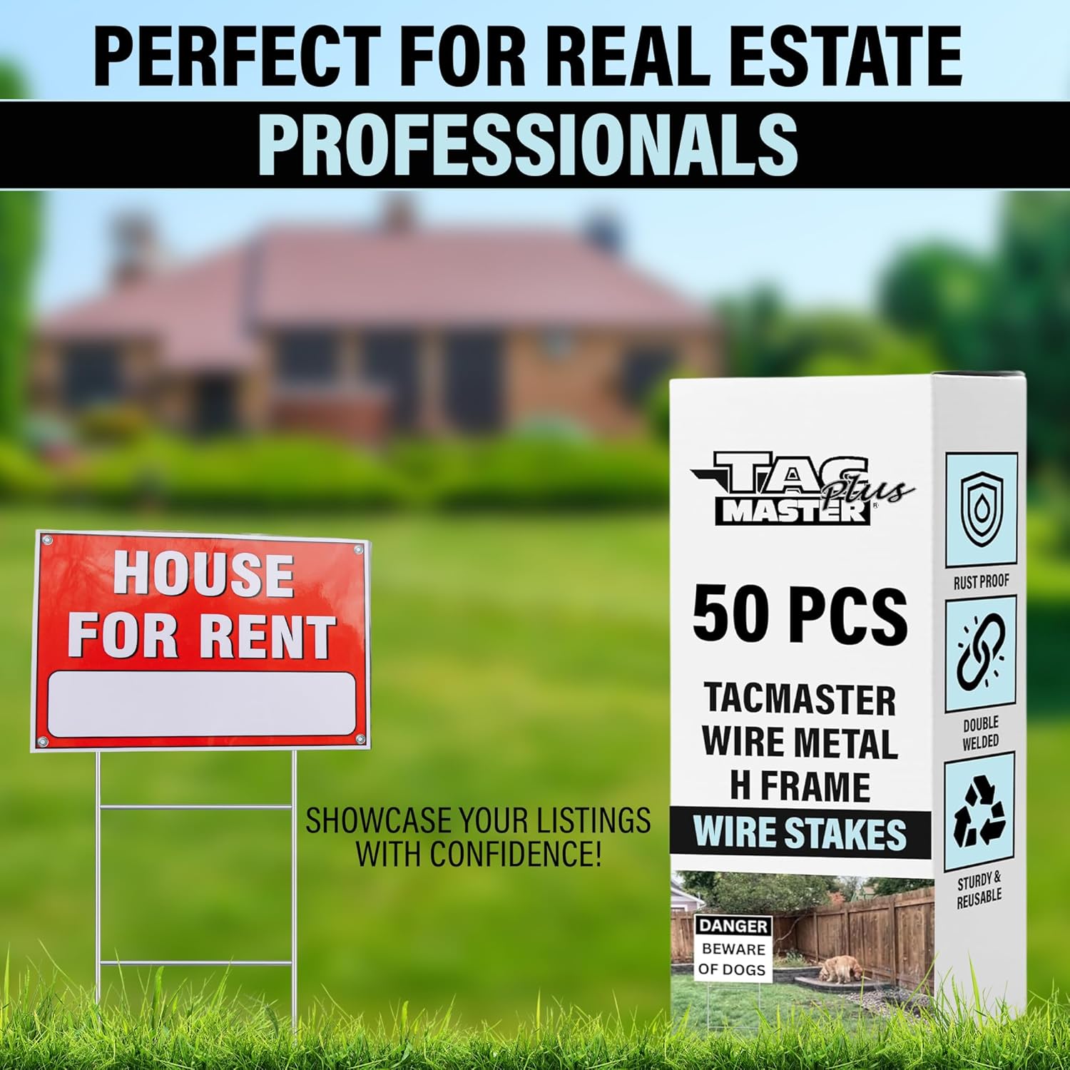 Tacmaster Wire Metal Yard and Sign H Stakes – Durable Blank Lawn Sign Posts for 4mm Corrugated Panels, Real Estate Signs, Waterproof and Wind Resistant, Ideal for Outdoor Use, 30"x10" – 50 Pack-VerdiqueGarden