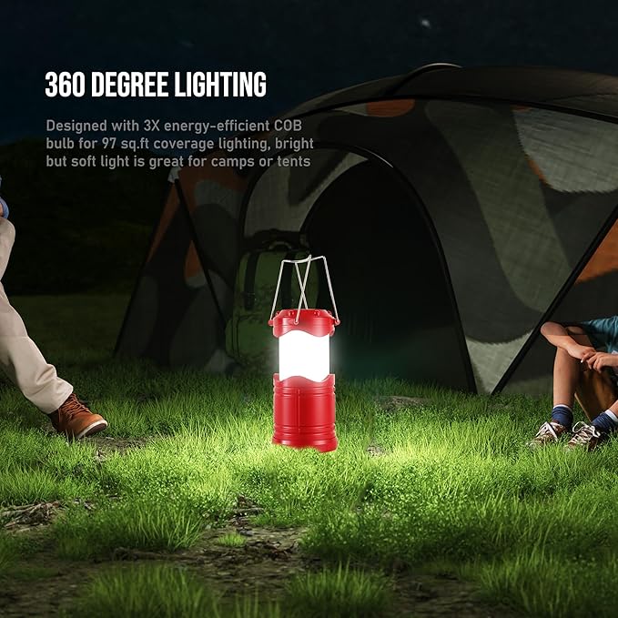 Lichamp LED Camping Lantern, 4 Pack Battery Powered Flashlight for Power Outages, Portable Collapsible Hanging Light Essential for Home, Outdoor, Emergency Lamp Survival Kit Gear for Hurricane, Red-VerdiqueGarden