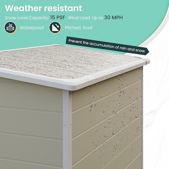 UDPATIO Outdoor Storage Shed 5x3 FT, Plastic Garden Shed for Bike, Garbage Can, Tool, Outside Sheds & Outdoor Resin Shed with Lockable Door for Backyard, Patio, Lawn, Sandstone-VerdiqueGarden