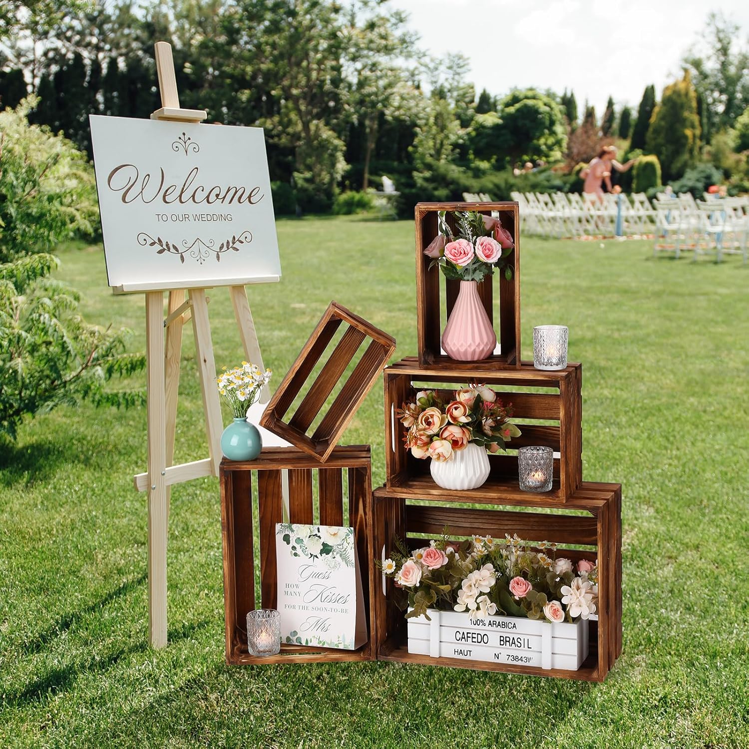 Soaoo 5 Pcs Decorative Nesting Wooden Crates for Storage Display 5 Size Large Small Rustic Wood Decorative Storage Crates with Handle Farmhouse Crate Box Container Made from Pine(Vintage Brown)-VerdiqueGarden