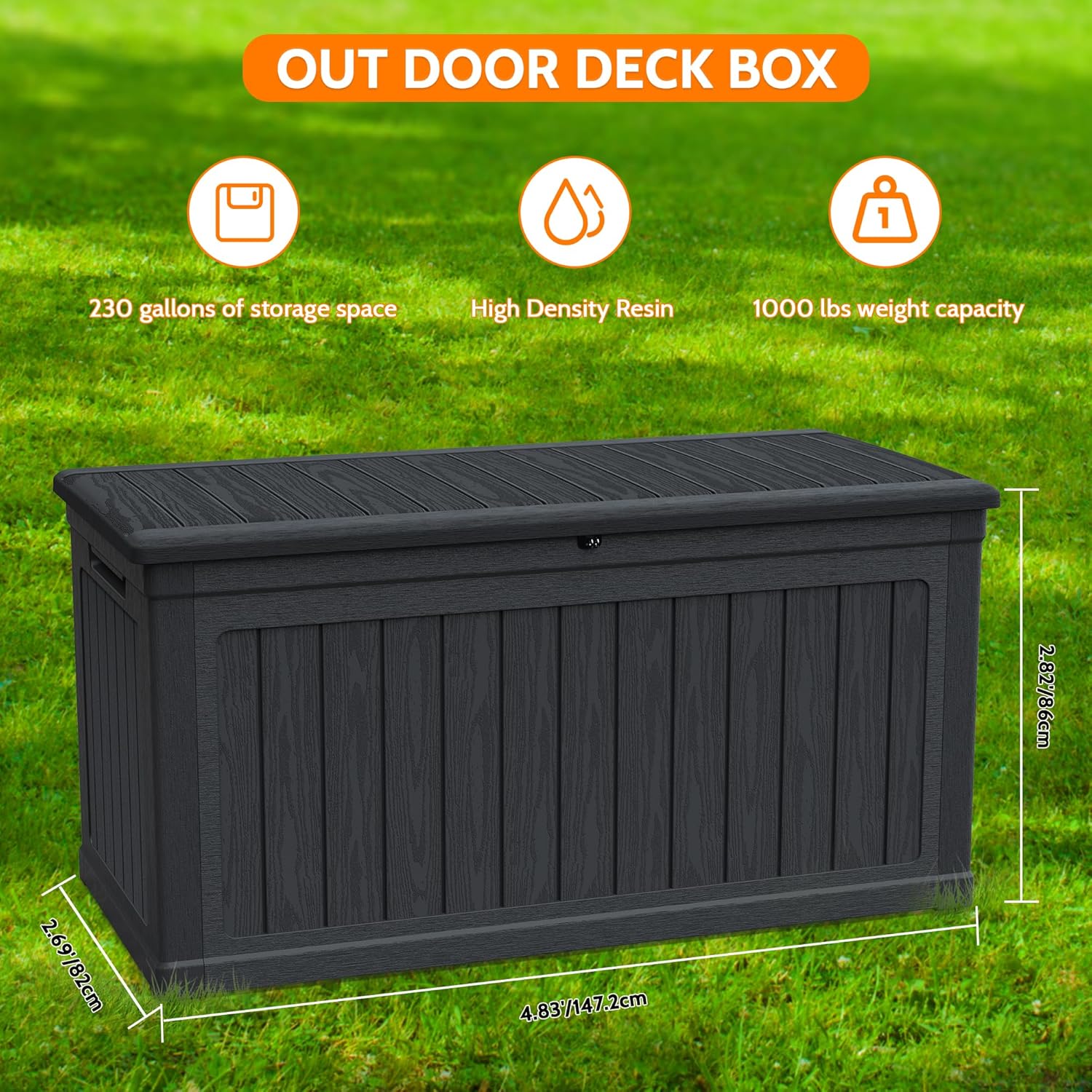 230 Gallon Double-Wall Resin Deck Box - Lockable Waterproof Outdoor Storage Box, 1000lbs Capacity & Doubles as Seating for Patio Furniture - Garden Tools, Pool Accessories (Black)-VerdiqueGarden