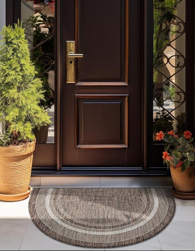 Unique Loom Outdoor Border Collection Area Rug - Soft Border (3' 1" x 6' 1" Hearth Brown/Ivory)-VerdiqueGarden