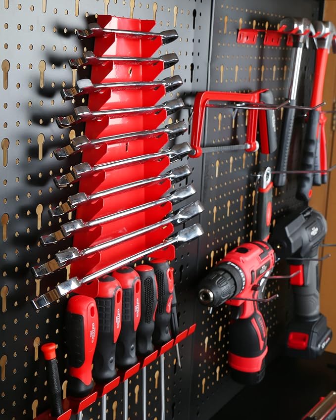 48inch Workbench with Peg Board, Multipurpose Tool Organizer and Work Bench with Double Storage Platform, Workbench in Garage Workshop (48" x 24" x 61")-VerdiqueGarden