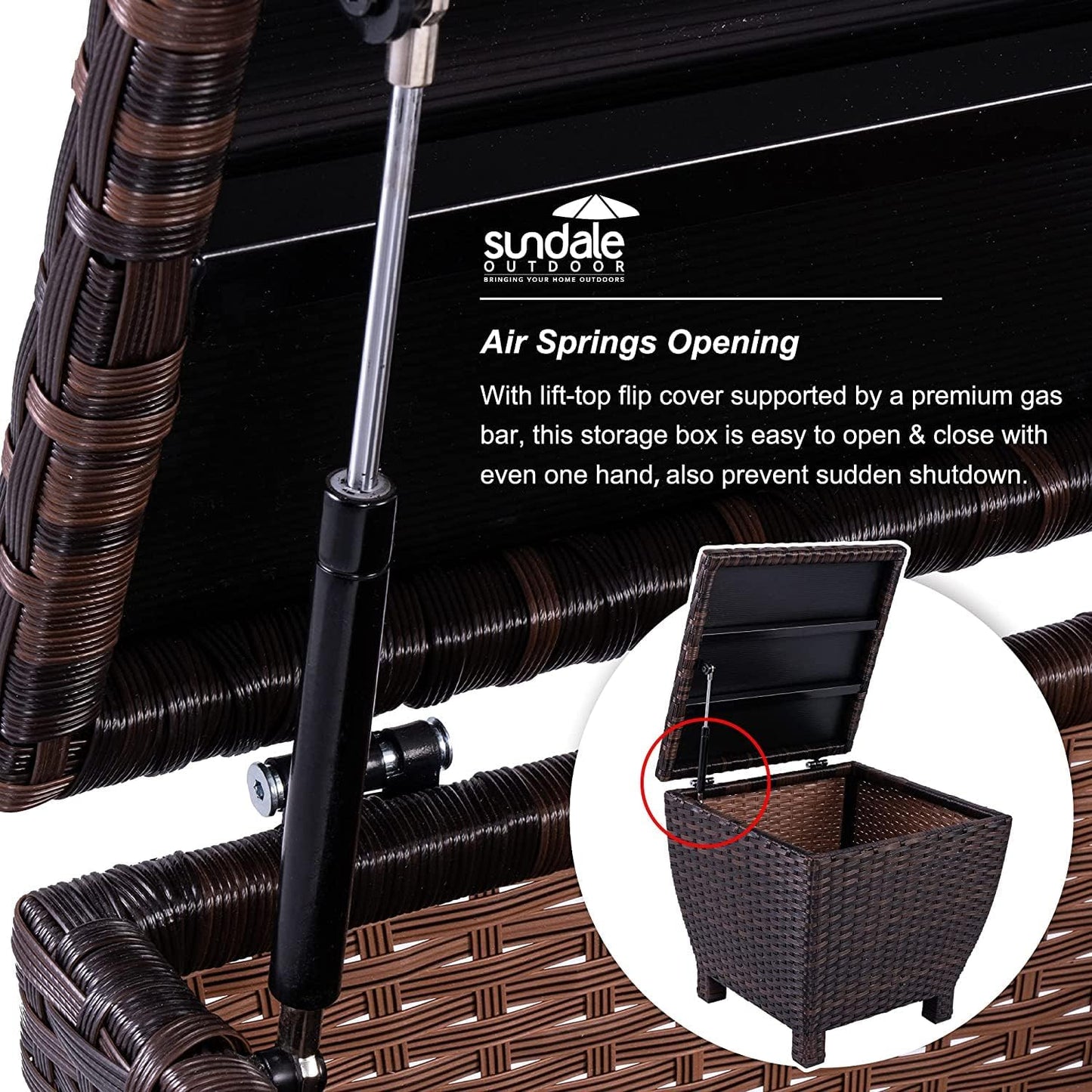 Sundale Outdoor Small Deck Storage Box with Lid, 13 Gallon Outdoor Bin Storage Container for Hose Cushion Towel, Patio Fully Assembled Brown Wicker Side Table with Storage - Rattan-VerdiqueGarden