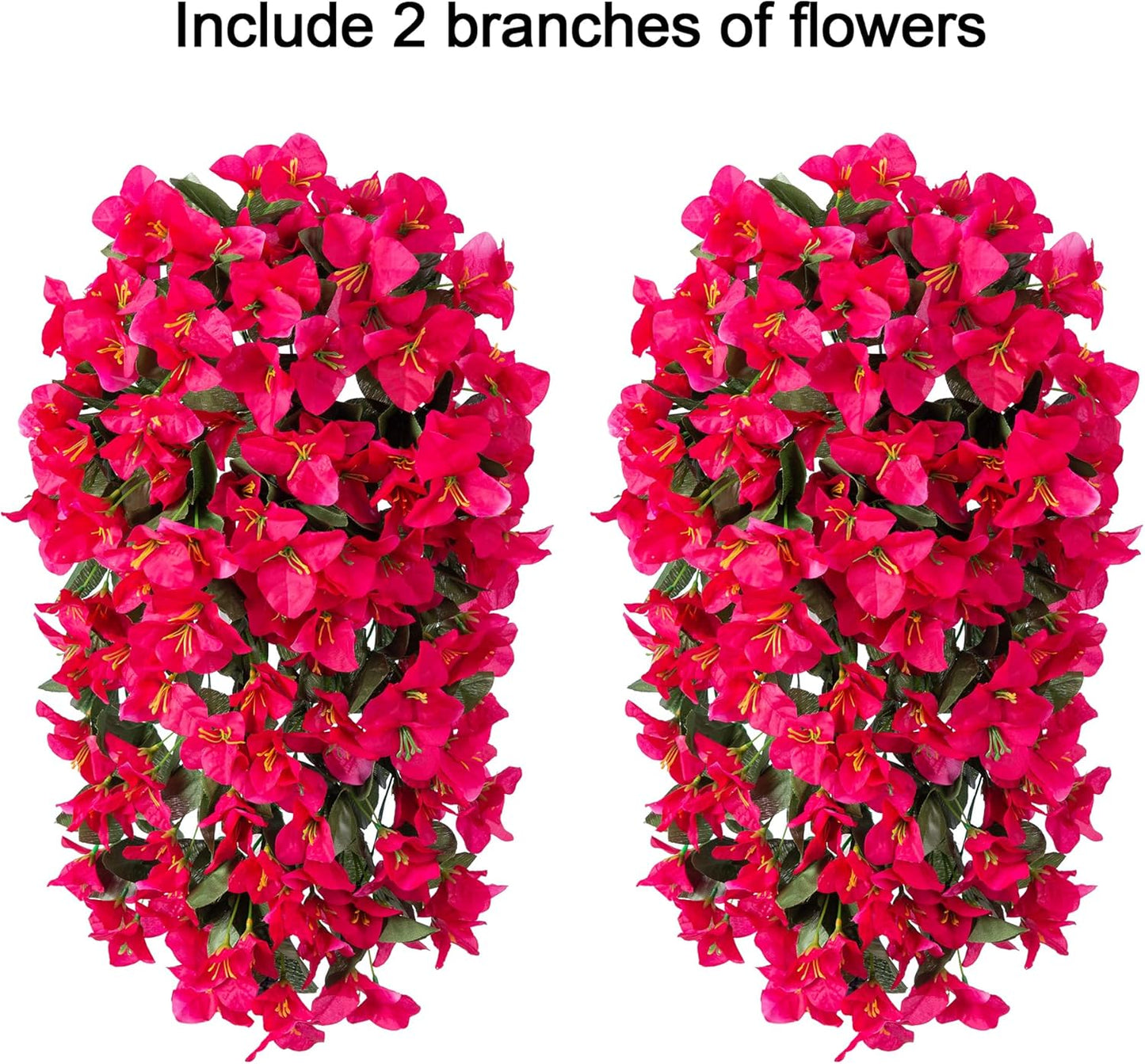 Bougainvillea Artificial Hanging Flowers Plants for Outdoors Decoration, 2pcs Fake Flowers Silk Bougainvillea Vines Realistic UV Resistant Faux Flowers for Planters Porch Patio Urn, Hot Pink-VerdiqueGarden