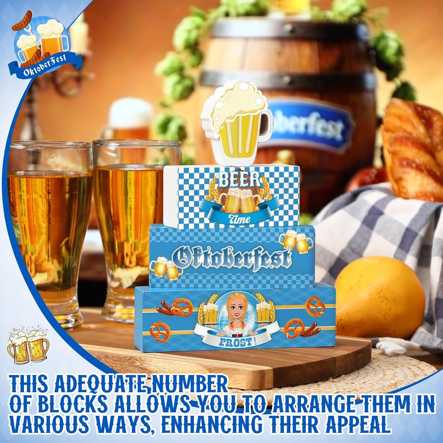 Yalikop 4 Pcs Oktoberfest Table Decorations Wooden Oktoberfest Tiered Tray Decorations October Festival Wooden Block Centerpieces for Tables for Home Shelf-VerdiqueGarden