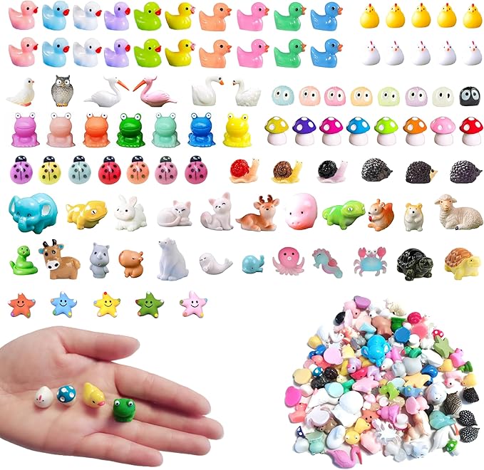 100 Pcs Mini Resin Animals Mini Duck Frog Mushroom Figures Model Kit for Miniature Garden Fairy Garden Dollhouse Decoration and Creative DIY-VerdiqueGarden