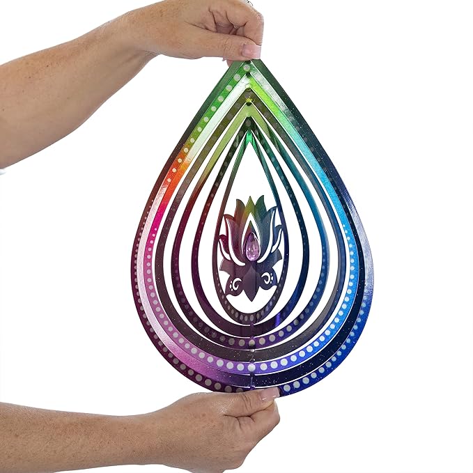 VP Home Lotus Teardrop Wind Spinner - 3D Metal Outdoor Hanging Lotus Decor for Garden and Yard - Kinetic Wind Spinners with S-Hook, Durable Weather-Resistant Steel - 8.5 x 15 Inches-VerdiqueGarden