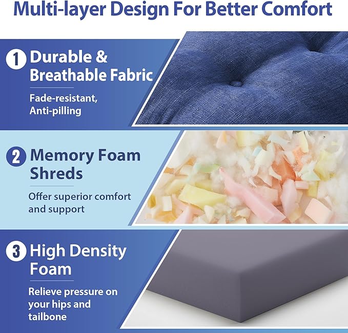 Chair Cushions, Dining Chair Cushions, Tufted Indoor Chair Pads, Set of 2, Navy Blue, 16.5'' x 16.5'' x 3.5''-VerdiqueGarden