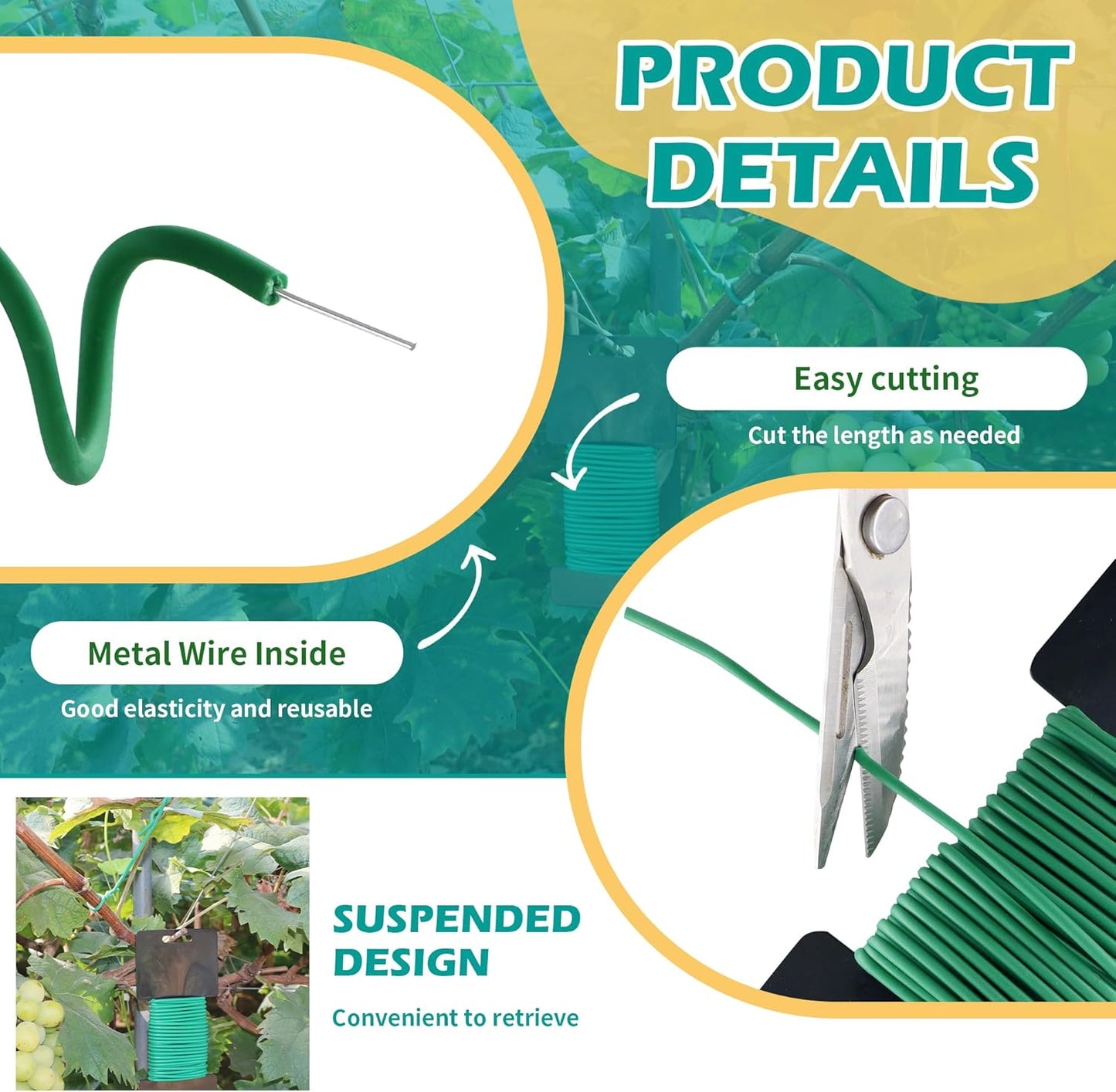 (2 Reel) Soft Plant Ties, Garden Ties TPR Flexible Durable Heavy Duty Twist Wire for Twine Tomatos Branches Vines and Tying Up Cable Wires (Green)(φ3.5mm，26feet)-VerdiqueGarden