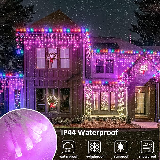 Christmas Icicle Lights Outdoor, 66Ft 640 LED Icicle Lights for Outside with 8 Modes Timers, Waterproof Plug in Twinkle String Light for House Yard Eave Patio Party Holiday Decorations, Pink-VerdiqueGarden