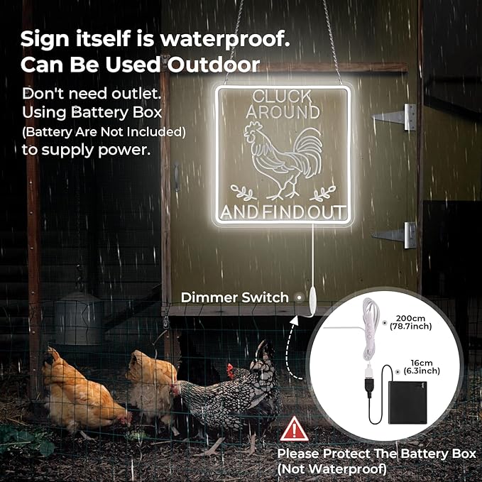 Funny Rooster Decor 16 X 16 Inch Large,Rooster Kitchen Decor Kitchen Sign Dimmable Neon Sign for Farmhouse,Rooster Gifts,Chicken Coop,Garden,Farm House Decoration-VerdiqueGarden