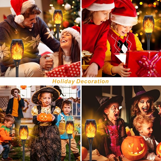 Solar Lights Outdoor, 12Pack Solar Torch Light with Flickering Flame for Garden Decor, Waterproof Outdoor Lighting Landscape, LED Flame Torches for Outside Patio Pathway Yard Decorations-VerdiqueGarden